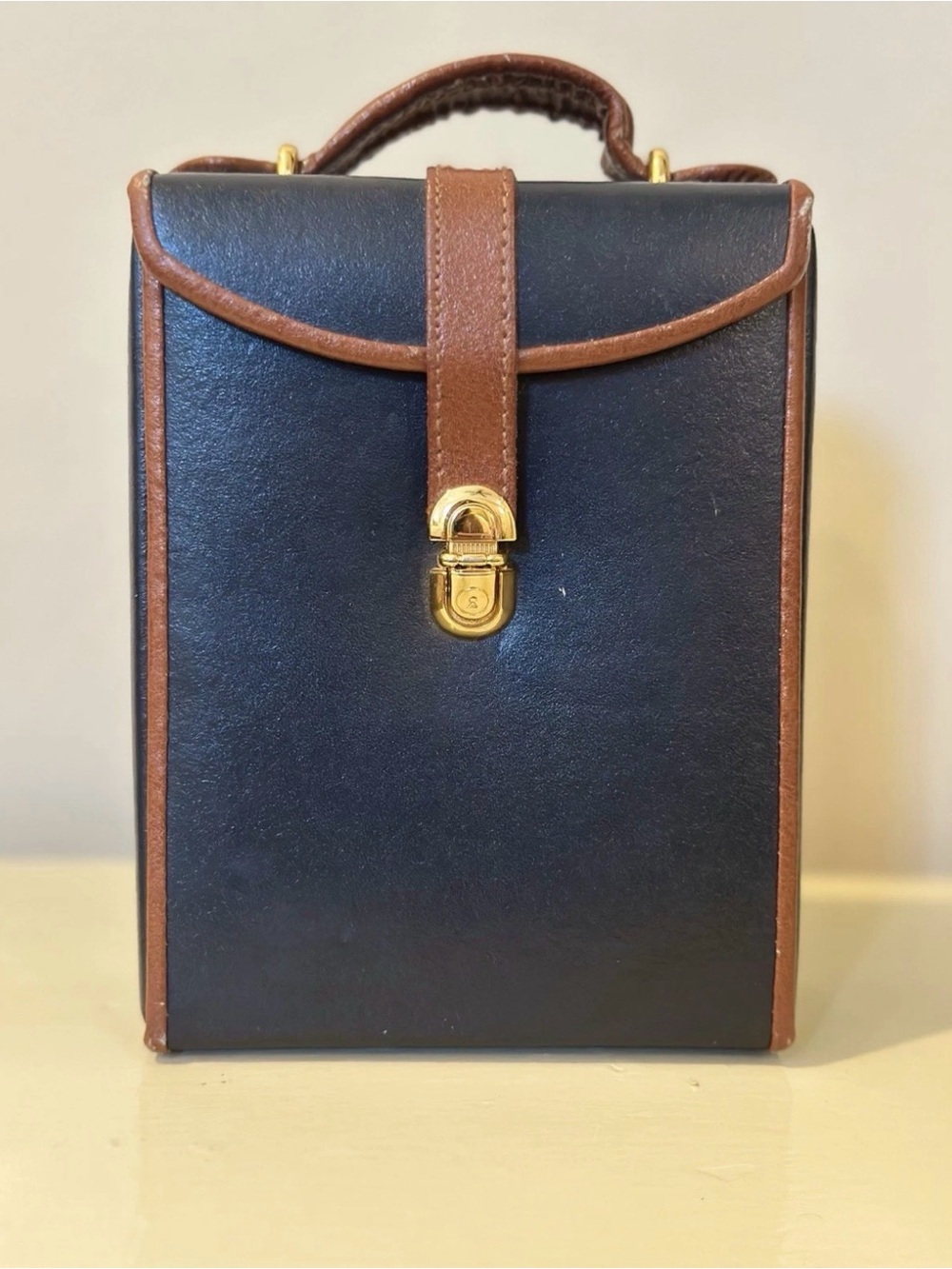Navy & Brown Mini Suitcase Travel Jewelry Case Fold-Out Organizer 5x4